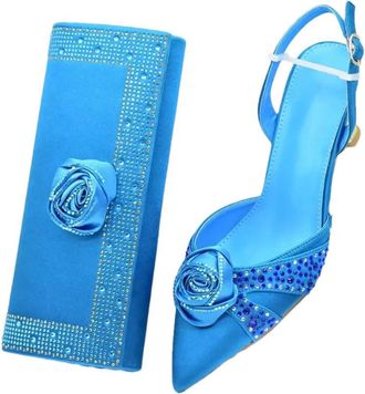 Generic Womens Wedding Stiletto High Heel Shoes and Evening Handbag Set Sparkly Rhinestone Handmade Flowers Decoration