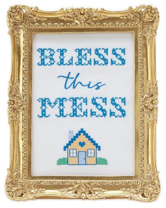 Two's Company Bless This Mess Embroidered Cross Stitch Framed Wall Art