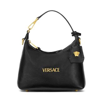 Versace Handbags, female, Black, Size: ONE SIZE Lamb Leather Hobo Bags