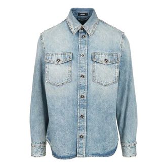Versace Denim Shirts, male, Blue, Size: M Stonewashed Cotton Denim Shirt