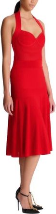 Balmain Halterneck pleated knit midi dress in Red at Nordstrom, Size 42 Eu