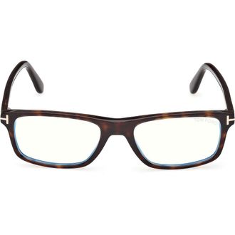 Tom Ford 55mm Rectangular Optical Glasses in Classic Dark Havana /T Logo at Nordstrom
