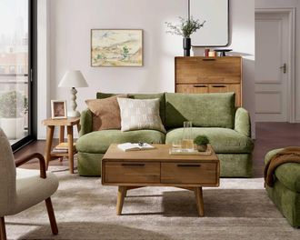 Castlery Ollie Storage Sofa with Removable Covers and Gaslift Storage for Green