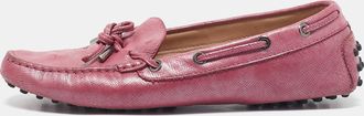 Tod's Tods Metallic Pink Leather Bow Slip On Loafers