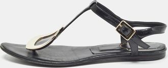 Roger Vivier Black Leather Slingback Flat Sandals
