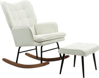 OEM Silla Mecedora Con Reposapi&eacute;s Coj&iacute;n Acolchado Y Reposabrazos Carga 130 Kg Crema