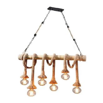 Trade Shop Trade Shop Traesio - Trade Shop - Lampadario Country 6 Portalampada E27 Lampada Soffitto Vintage Legno Corda B23-6