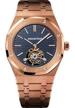 Audemars Piguet Pre-owned Audemars Piguet Royal Oak Extra Thin Tourbillon Blue Petite Tapisserie dial with skeleton cut-out Dial Mens Watch 26510OR.OO.1220OR.01