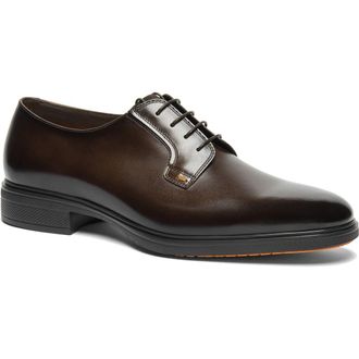 Santoni Plain Toe Leather Derby in Dark Brown at Nordstrom, Size 11.5