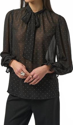 Joseph Ribkoff Studded Sheer Chiffon Pussy Bow Top In Black/silver
