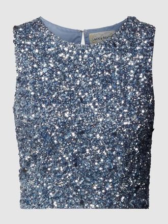 Lace & Beads Crop Top mit Paillettenbesatz in Bleu, Gr&ouml;&szlig;e XXS