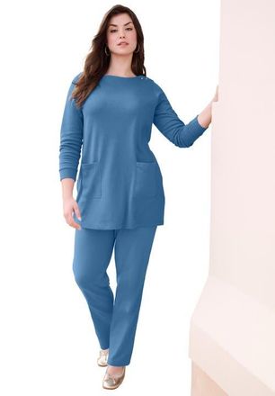 Roaman's Snap Button Boatneck Soft Knit Tunic in Dusty Indigo at Nordstrom, Size 20