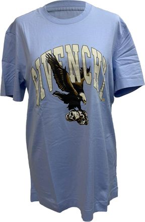 Givenchy Pre-owned Mens Eagle Logo-Print T-Shirt in Blue Cotton - Size Medium