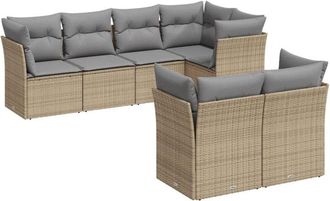vidaXL Vidaxl - Set Sof&aacute;s De Jard&iacute;n 7 Piezas Y Cojines Rat&aacute;n Sint&eacute;tico Beige