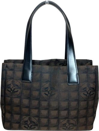 Chanel New Travel Line Brown Canvas Leather Tote Bag (Pre-Owned)