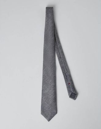 Brunello Cucinelli Mens Grey Navy Wool Patterned Tie