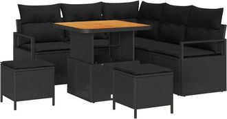 vidaXL Conjunto De Sof&aacute; De Jard&iacute;n Con Coj&iacute;n Con Almohada 8 Pcs Negro Vidaxl