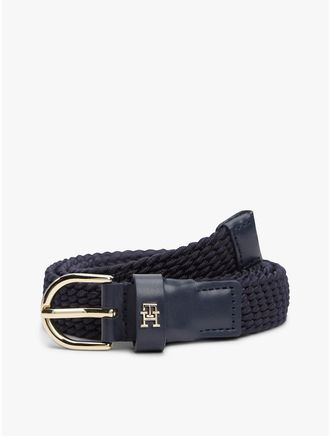 Tommy Hilfiger Womens Rounded-Buckle Woven Elastic Belt - Blue - 40