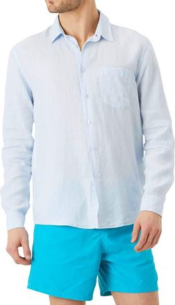 Vilebrequin Classic Fit Linen Button-Up Shirt in Sky at Nordstrom, Size Xxx-Large