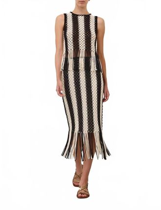 Zimmermann Wanderlust Macrame Midi Skirt In Black Ivory