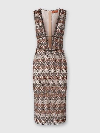 Missoni Midi Dress With V-neck And Embroidered Lace in Beige at Nordstrom, Size 40 It