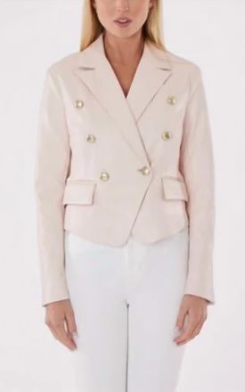 Dolce Cabo Cropped Faux Leather Double Breasted Blazer In Beige