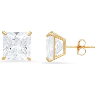 Queen Jewels 10K Gold Princess Cut Cubic Zirconia Stud Earrings in Gold/8Mm at Nordstrom Rack
