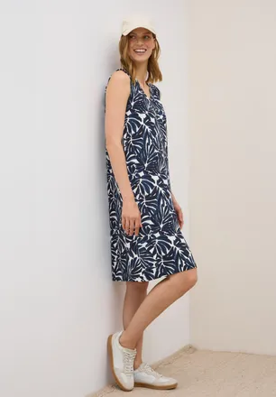 Cecil Jerseykleid CECIL, Damen, Gr. XXL (46), N-Gr, blau (urban dunkelblau), Jersey, Obermaterial: 95% Viskose, 5% Elasthan, bedruckt, bequem knielang, V-Au
