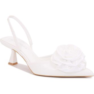 Berness Camellia Satin Rose Slingback Kitten Heel Pump in White at Nordstrom Rack, Size 6
