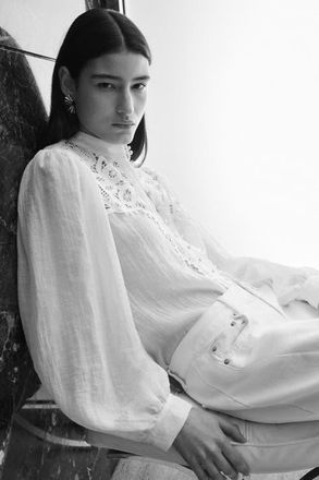 H&M Lace-yoke blouse in Cream at Nordstrom, Size Xx-Large