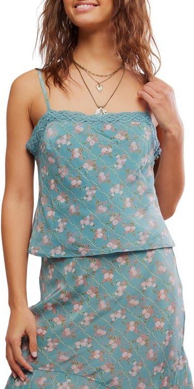 Bali Margot Lace Trim Camisole in Mineral Blue Combo at Nordstrom, Size X-Large
