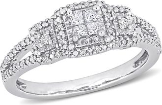 Mimi & Max 1/5ct TW Princess and Round Diamond Split Shank Ring Sterling Silver