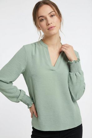 Only Carmakoma Shirtbluse ONLY CARMAKOMA CARMETTA LIFE V-NECK TOP WVN NOOS, Damen, Gr. 42, jadeite, Web, Obermaterial: 100% Polyester, unifarben, regular fit normal,