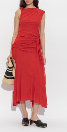 Ganni Asymmetrical Dress With Ruffles, Womens, Red