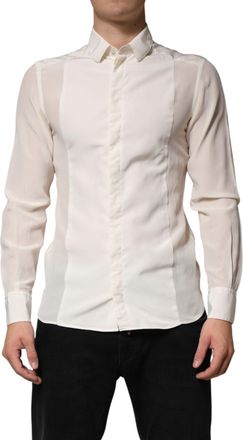 Dolce & Gabbana Off White Silk Men GOLD Dress Formal Mens Shirt (Pre-Owned)