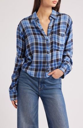 Rails Malin Windowpane Plaid Snap-Up Shirt in Midnight Blue White at Nordstrom, Size X-Large