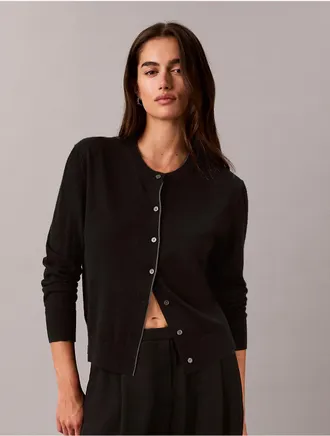 Calvin Klein Womens Merino Wool Blend Cardigan - Black - XL