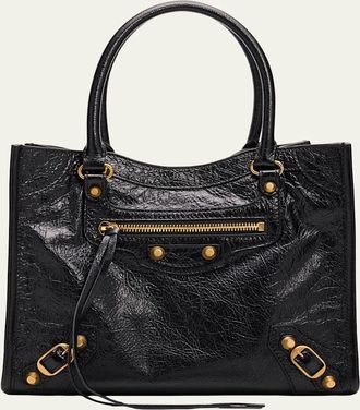 Balenciaga Arena Crinkled Leather Top-Handle Bag