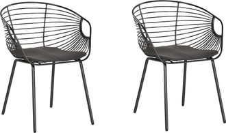 Beliani Beliani - Conjunto De 2 Sillas De Comedor Dise&ntilde;o De Alambre De Metal Negro Asiento De Piel Sint&eacute;tica Negro Glam Industrial Moderno Hoback