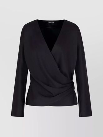 Giorgio Armani silk draped v-neck long-sleeve blouse