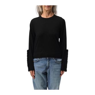 Pinko Ruffled Cuffs Merino Wool Sweater - Dames - Ronde hals truien - Zwart - XS - Truien & Vesten