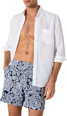 Reiss Fallow Floral Side Adjuster Swim Trunks in Navy at Nordstrom, Size Xx-Large