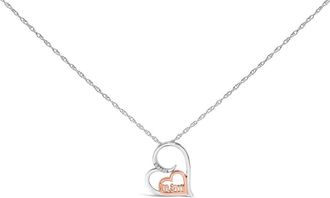 House of Brilliance 14K Rose Gold Plated Sterling Silver Diamond Accent Mom Heart Pendant Necklace