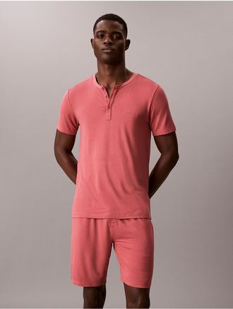 Calvin Klein Mens Ultra Soft Modal Henley Sleep T-Shirt - Pink - XL
