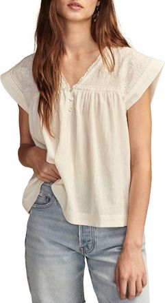 Lucky Brand Embroidered Yoke Cotton Gauze Top in Gardenia at Nordstrom, Size X-Large