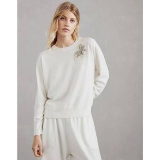 Brunello Cucinelli Womens White Wool Embellished Crewneck Sweater, Size L