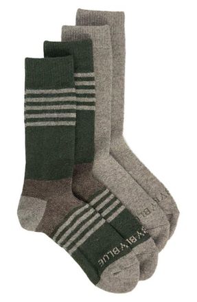 United By Blue 2-Pack Stripe Wool & Yak Blend Crew Socks in Kelp/Portobello Heather at Nordstrom, Size Medium