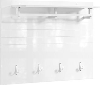 SoBuy Sobuy Fhk36-w Perchero Mural, Estante Mural, Perchero De Entrada, Perchas Con Estante Suspendido, Estante De Almacenamiento Con 4 Ganchos Y 1 Estante,