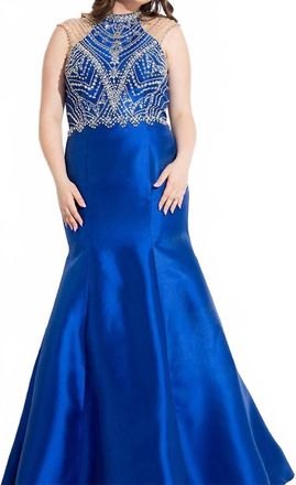 Rachel Allan Rhinestones Mikado Mermaid Gown In Royal