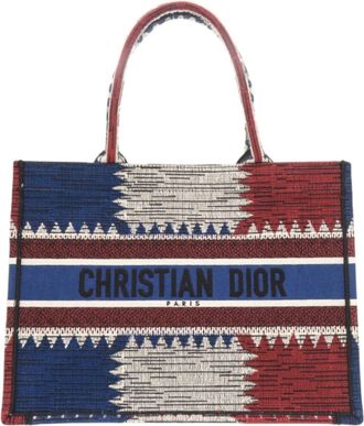Dior Blue Red Color Canvas Handbag Tote Bag (Pre-Owned)